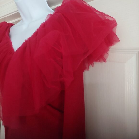 Endless Love Deep Red Ribbed L-Sleeve Fluffy Sweetheart Romantic Sweater M - Picture 6 of 12